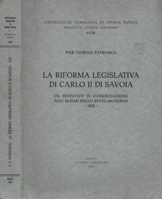 La riforma legislativa di Carlo II di Savoia - copertina