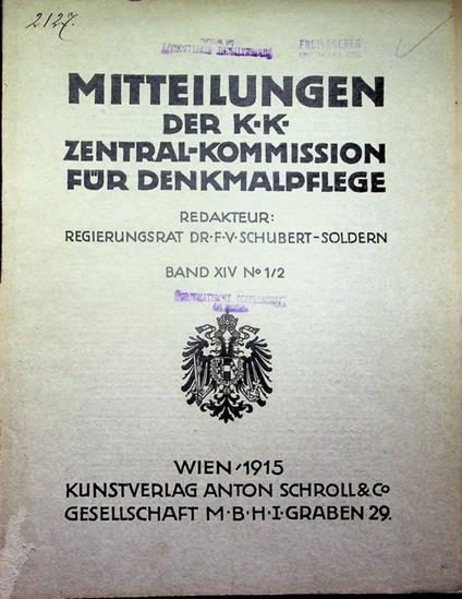 Mitteilungen der K.K. Zentral-Kommission für Denkmalpflege: Band XIV (1915) - Nr. 1-12 - copertina