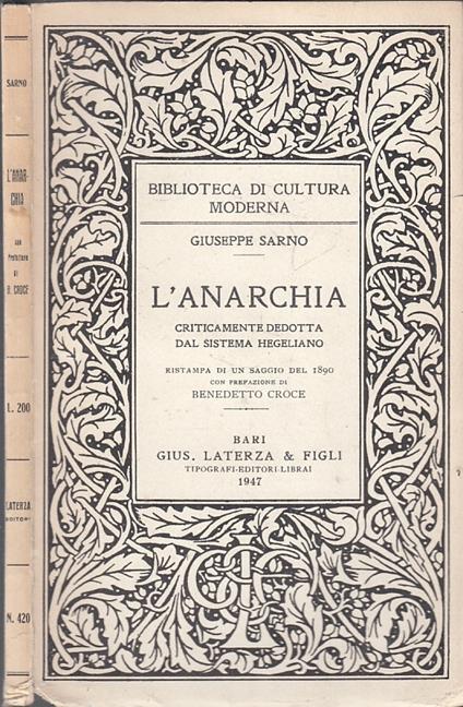 L' Anarchia - Giuseppe Sarno - Laterza - Cultura Moderna - Giuseppe Sarno - copertina