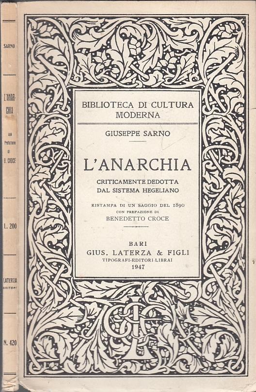 L' Anarchia - Giuseppe Sarno - Laterza - Cultura Moderna - Giuseppe Sarno - copertina