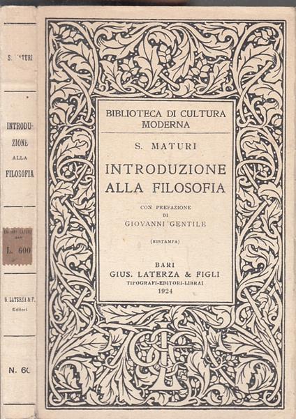 Introduzione Alla Filosofia- Maturi- Laterza- Cultura Moderna - copertina