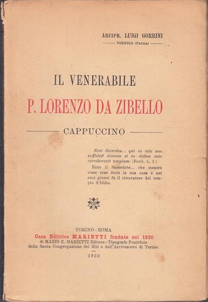 Il Venerabile Lorenzo Da Zibello- Luigi Gorrini- Marietti- - copertina