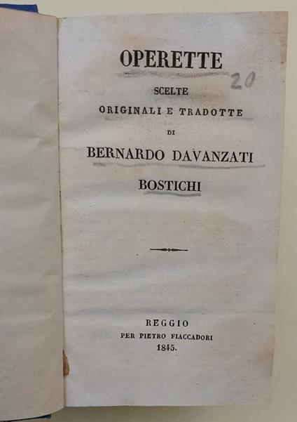 Operette Scelte Originali Tradotte Di Bernardo Davanzati Bostichi - copertina