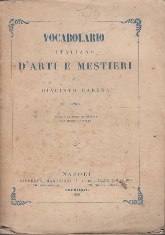 Vocabolario d’arti e mestieri - Giacinto Carena - copertina