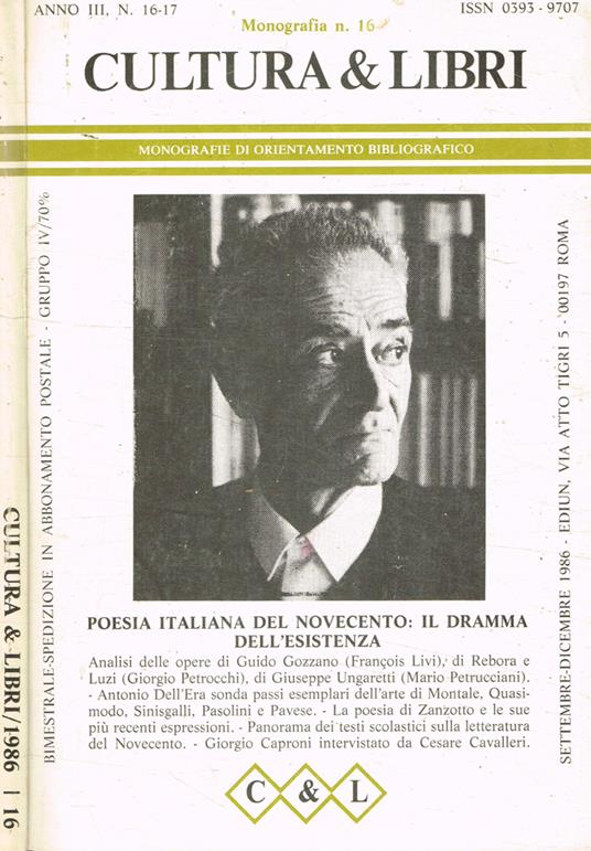 Cultura & Libri. Monografie di orientamento bibliografico. Anno III, n.16-17, settembre-dicembre 1986 - copertina