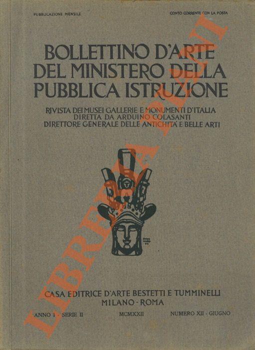 Bollettino d’Arte del Ministero della Pubblica Istruzione. Rivista di Musei Gallerie e Monumenti d’Italia - copertina