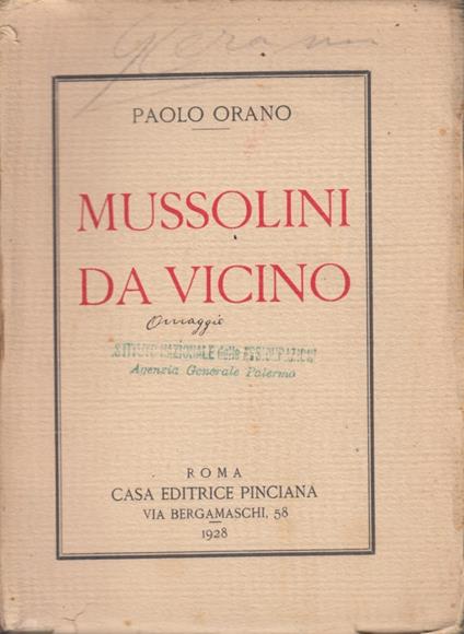 Mussolini da vicino - Paolo Orano - copertina