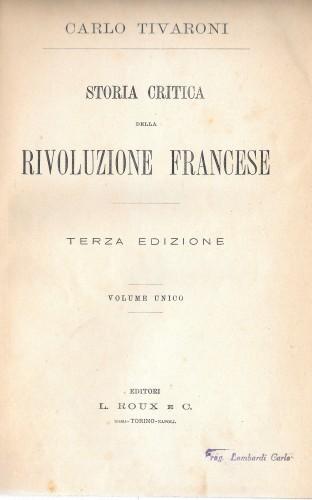 Storia critica della rivoluzione francese - Carlo Tivaroni - copertina