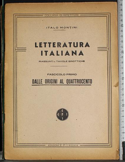 Letteratura Italiana. Riassunti e Tavole Sinottiche. Vol1 - copertina