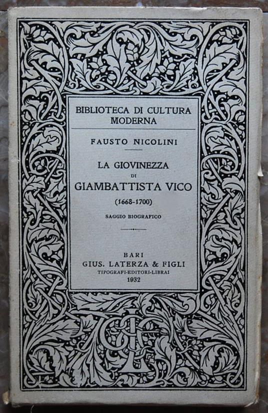 Giovinezza Di Giambattista Vico. (1668 / 1700) - Fausto Nicolini - copertina