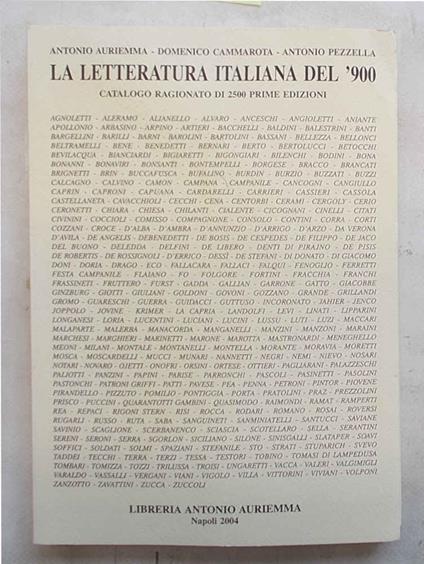 letteratura italiana del '900. Catalogo ragionato di 2500 prime edizioni - copertina