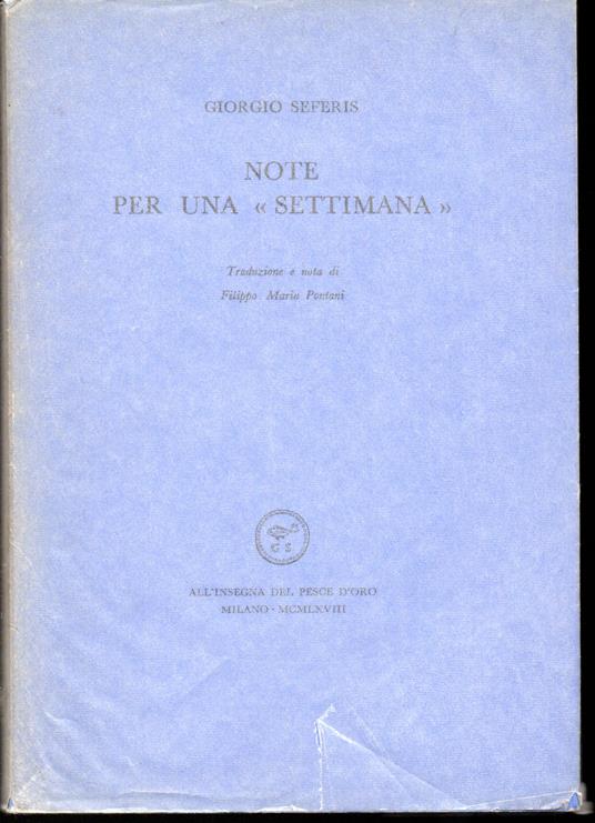 Note per una 'settimana' Traduzione e note di Filippo Maria pontani - Giorgio Seferis - copertina