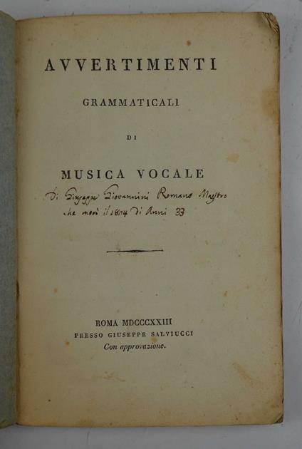 Avvertimenti grammaticali di musica vocale… - copertina