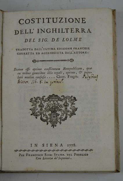 Costituzione dell'Inghilterra… Tradotta dall'ultima edizione francese corretta ed accresciuta dall'autore - copertina