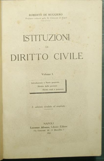 Istituzioni di diritto civile - Roberto De Ruggiero - copertina