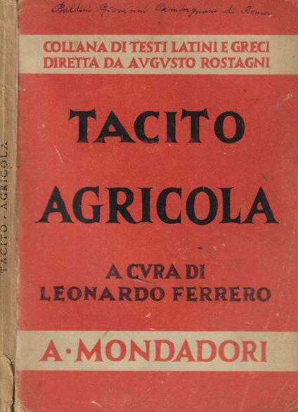 Tacito Agricola - Leonardo Ferrero - copertina