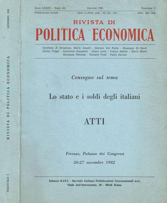 Rivista di politica economica. Anno LXXIII, serie III, fasc.I, gennaio 1983 - copertina