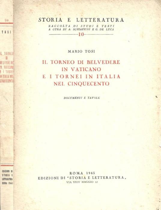 Il torneo di Belvedere in Vaticano e i tornei in Italia nel Cinquecento - Mario Tosi - copertina