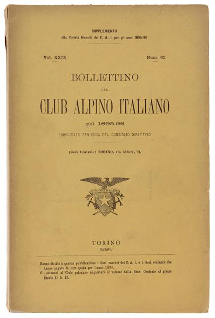 Bollettino Del Club Alpino Italiano Anno 1895-96. Vol.Xxix - copertina