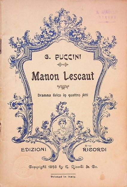 Manon Lescaut: dramma lirico in quattro atti - Giacomo Puccini - copertina