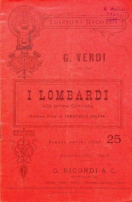 I Lombardi alla prima crociata: dramma lirico in quattro atti - Temistocle Solera - copertina