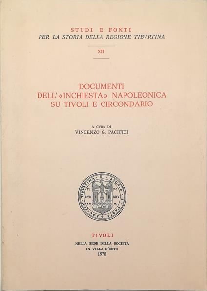 Documenti dell'«Inchiesta» napoleonica su Tivoli e circondario - copertina