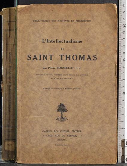 L' intellectualisme de saint thomas - Pierre Rousselot - copertina