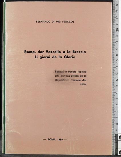 Roma, dar Vascello a la Breccia. Li giorni de la Gloria - Sacco - copertina