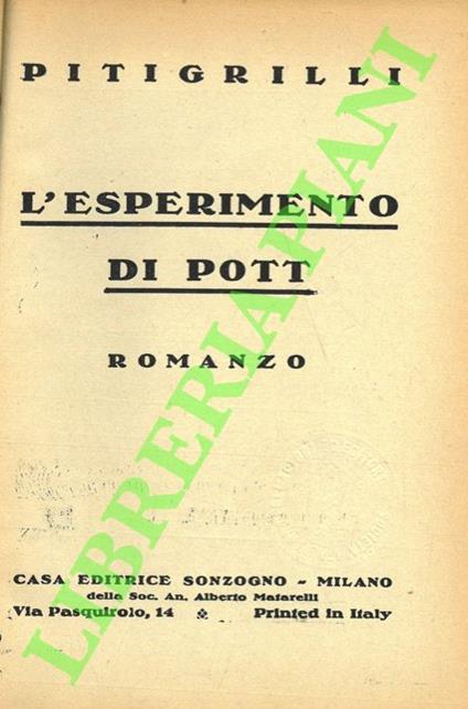 L' esperimento di Pott. - Pitigrilli - copertina