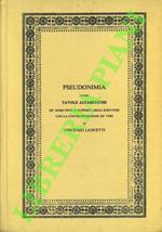 Pseudonimia, ovvero Tavole Alfabetiche dè nomi finti o supposti degli scrittori con la contrapposizione dè veri. Ad uso dè bibliofili, degli amatori della storia letteraria e dè libraj.