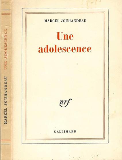 Une adolescence - Marcel Jouhandeau - copertina