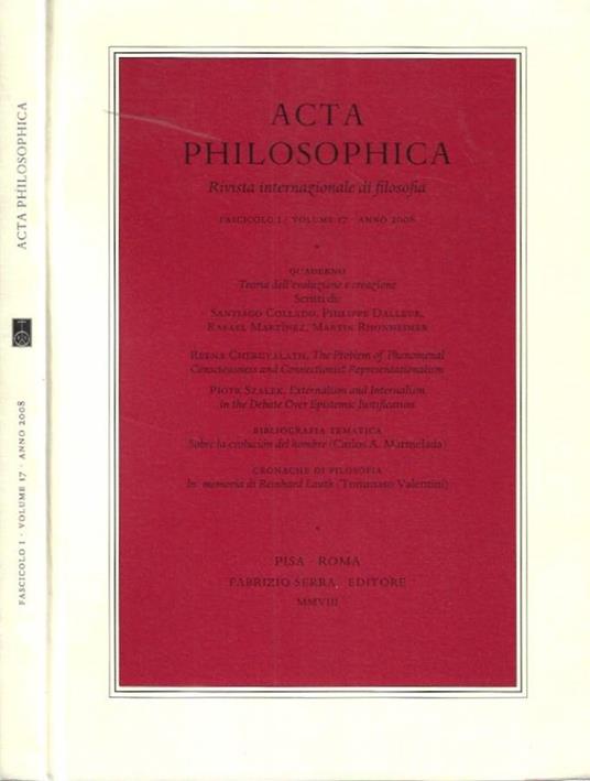 Acta Philosophica. Rivista Internazionale di Filosofia, fascicolo I, volume 17, anno 2008 - copertina