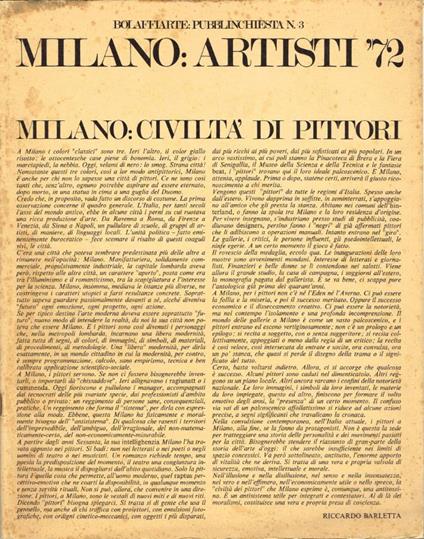 BolaffiArte: Pubblinchiesta N. 3 - Milano: Artisti '72 - copertina