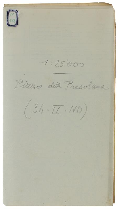 Pizzo Della Presolana. F° 34 Iv.N.O. Della Carta D'Italia. Scala 1:25.000 - copertina