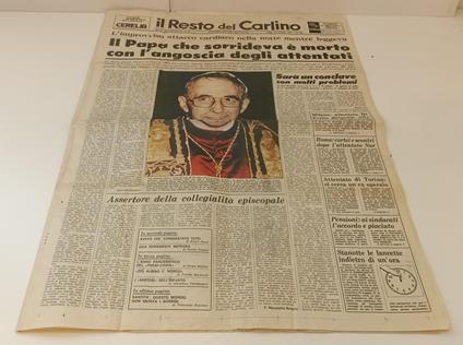 IL RESTO DEL CARLINO SABATO 30 SETTEMBRE 1978 MORTE PAPA LUCIANI - RVSa239 - copertina