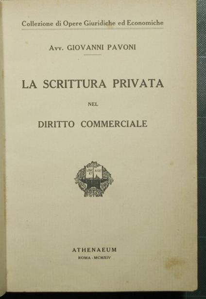 scrittura privata nel diritto commerciale - Giovanni Pavone - copertina