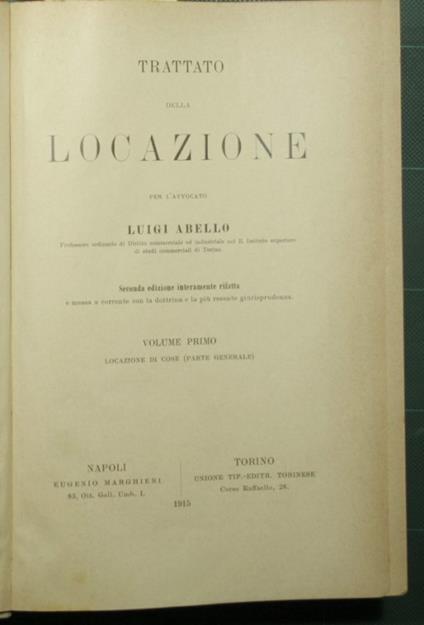 Trattato della locazione - Luigi Fabrello - copertina