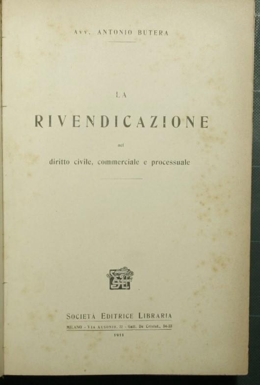 rivendicazione nel diritto civile, commerciale e processuale - Antonio Sutera - copertina