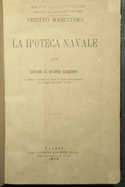 Diritto marittimo - La ipoteca navale - copertina