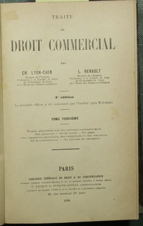 Traite de droit commercial - Tome troisieme - copertina