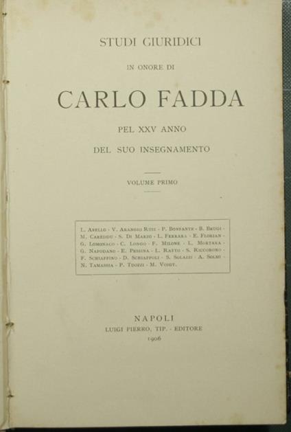 Studi giuridici in onore di Carlo Fadda pel XXV annno del suo insegnamento - copertina