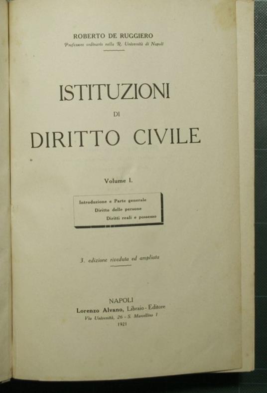 Istituzioni di diritto civile - Roberto De Ruggiero - copertina