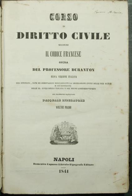 Corso di Diritto civile secondo il Codice francese - Alexandre Duranton - copertina