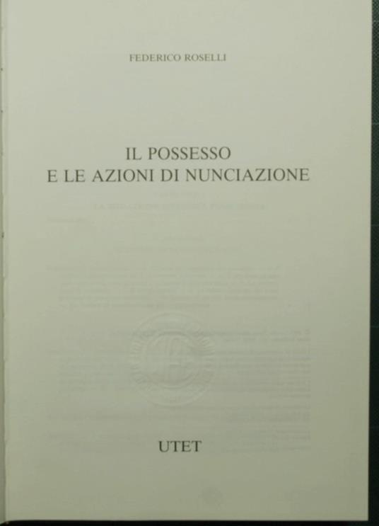 Il possesso e le azioni di nunciazione - Federico Roselli - copertina