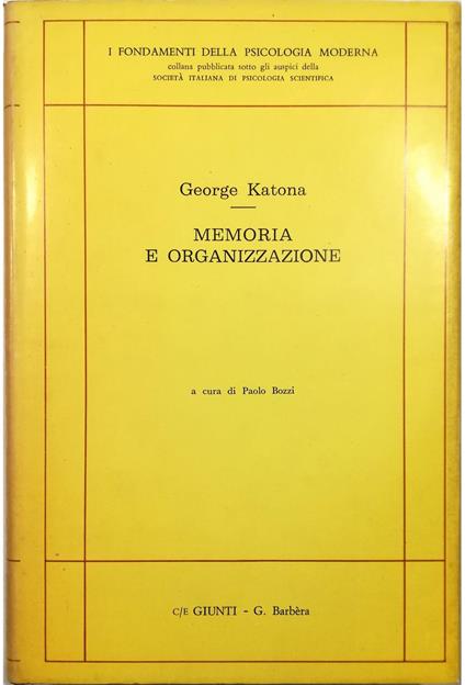 Memoria e organizzazione Studi di psicologia dell'apprendimento e dell'insegnamento - copertina