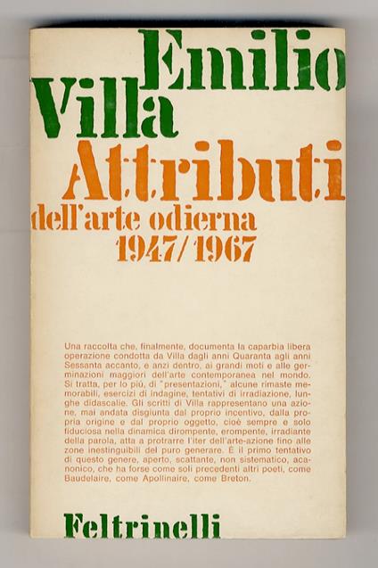 Attributi dell'arte odierna 1947/1967. (Duchamps, Rothko, Capogrossi, Matta, Burri, Colla, pollock, De Kooning, Scarpitta, fontana, Manzoni, ecc.) - Emilio Villa - copertina