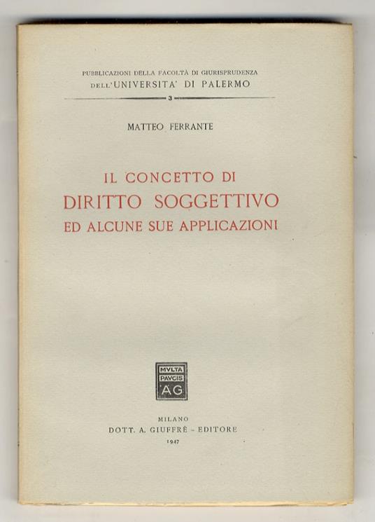 Il concetto di diritto soggettivo ed alcune sue applicazioni - copertina