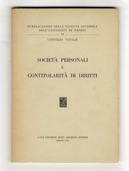 Società personali e contitolarietà di diritti - Vittorio Vitalone - copertina