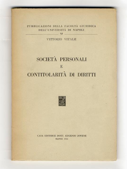 Società personali e contitolarietà di diritti - Vittorio Vitalone - copertina