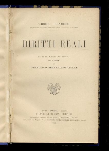 Pandette. Prima traduzione dal tedesco sulla 6ª edizione di Francesco Bernardino Cicala. (Diritti reali. Diritto delle obbligazioni. Diritto di famiglia e diritto dell'eredità) - copertina